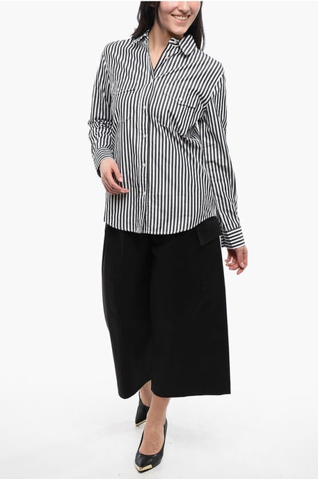 Camisa sahariana de hilo a rayas Awning en blanco y negro - Image 4