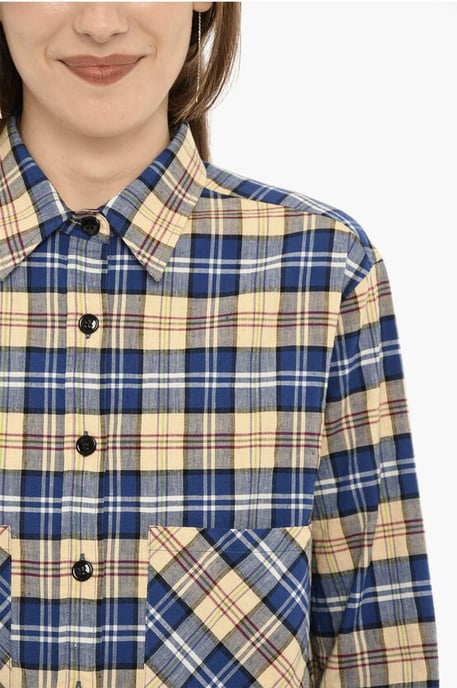 Camisa a cuadros escoceses con bolsillos dobles en el pecho en multicolor - Image 3