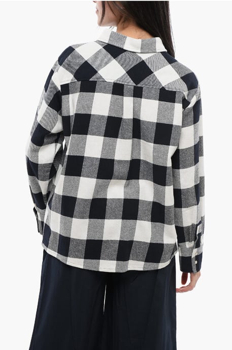 Camisa de mezcla de algodón a cuadros con detalles de flecos en blanco y negro - Image 2