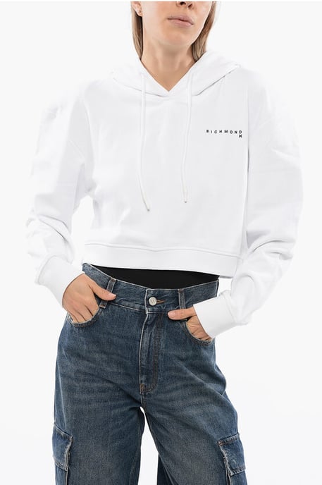 Sudadera corta PISTIL con logotipo en relieve en blanco - Image 1