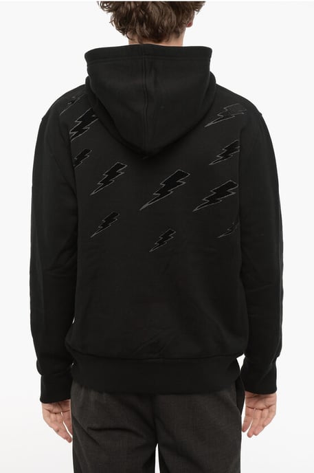 Sudadera con capucha Easy Fit con rayo de terciopelo en negro - Image 2