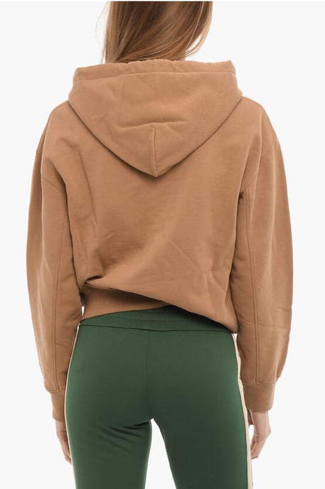 Sudadera con capucha de algodón cepillado con logotipo estampado en marrón - Image 2