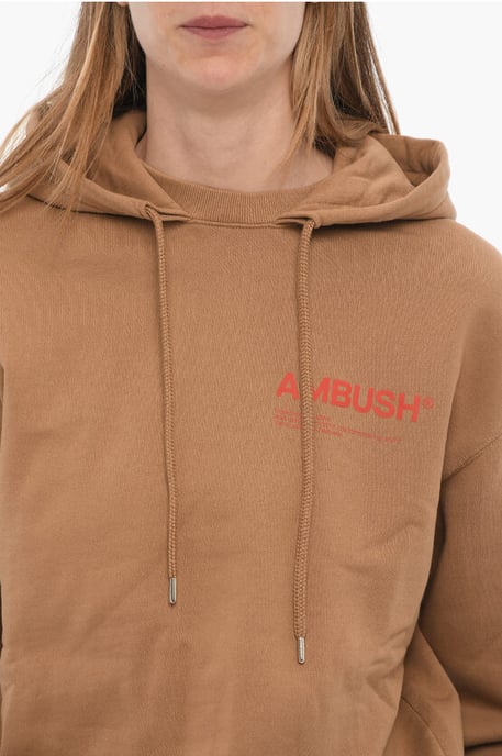Sudadera con capucha de algodón cepillado con logotipo estampado en marrón - Image 3