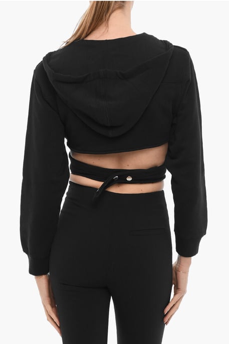 Sudadera corta con capucha de color liso para envolver en la cintura en negro - Image 2