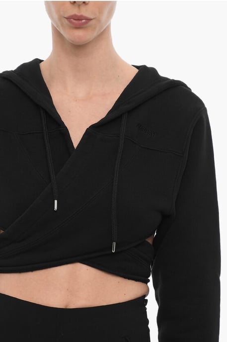 Sudadera corta con capucha de color liso para envolver en la cintura en negro - Image 3