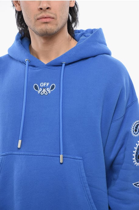 Sudadera con capucha BANDANA ARROW de algodón cepillado bordado en azul - Image 3