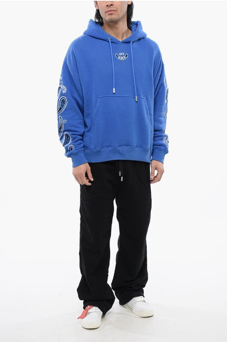Sudadera con capucha BANDANA ARROW de algodón cepillado bordado en azul - Image 4