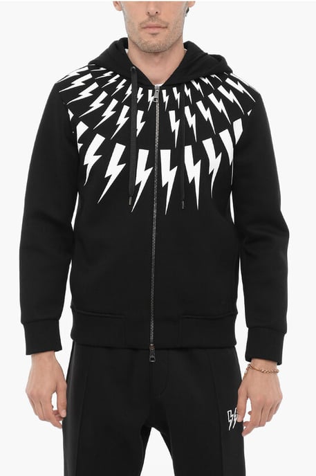 Sudadera con capucha de neopreno FAIRISLE THUNDELBOLT de corte entallado en negro - Image 1