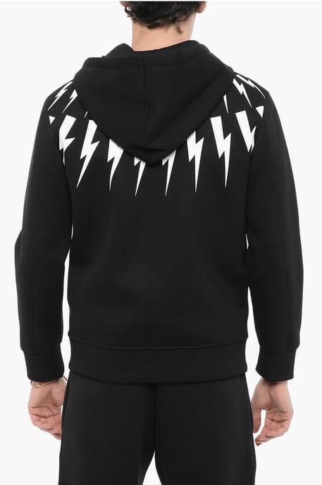 Sudadera con capucha de neopreno FAIRISLE THUNDELBOLT de corte entallado en negro - Image 2