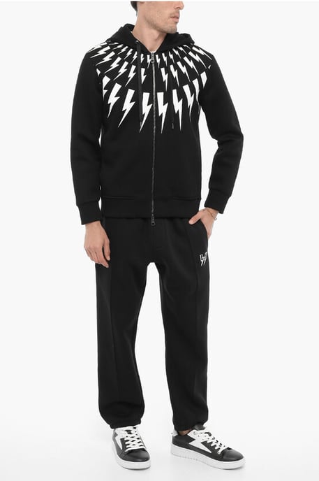 Sudadera con capucha de neopreno FAIRISLE THUNDELBOLT de corte entallado en negro - Image 4
