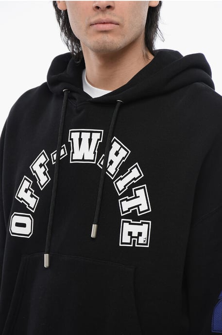 Sudadera con capucha estampada de FÚTBOL de algodón cepillado en negro - Image 3