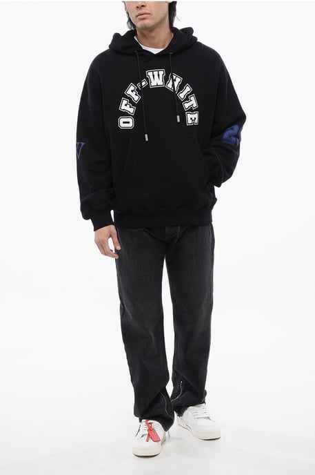 Sudadera con capucha estampada de FÚTBOL de algodón cepillado en negro - Image 4