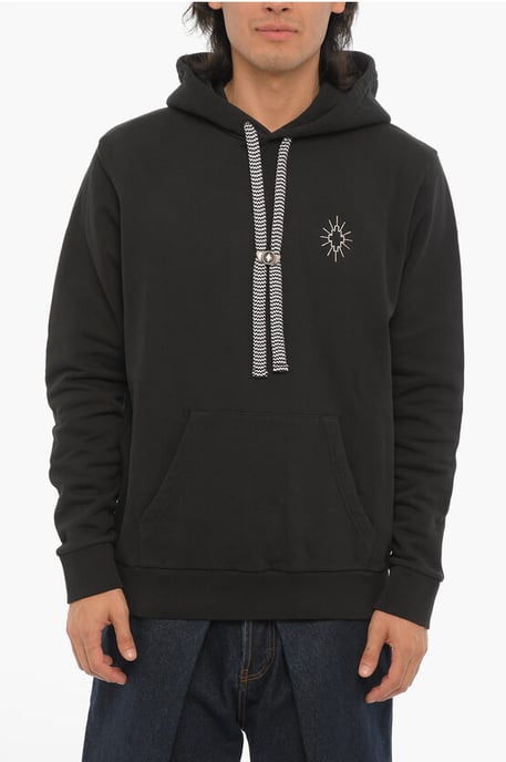 Sudadera con capucha ECLIPSE de algodón con bolsillo de parche en negro - Image 1