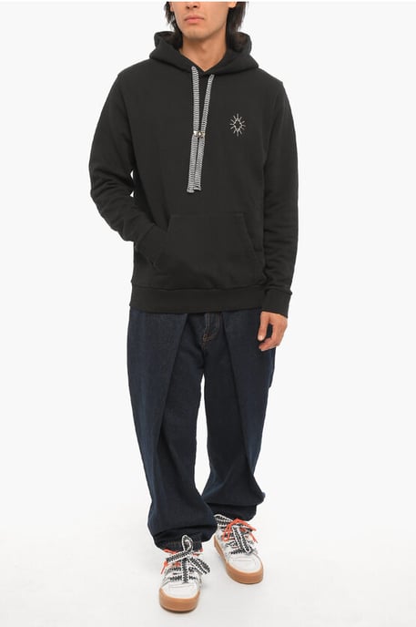 Sudadera con capucha ECLIPSE de algodón con bolsillo de parche en negro - Image 4