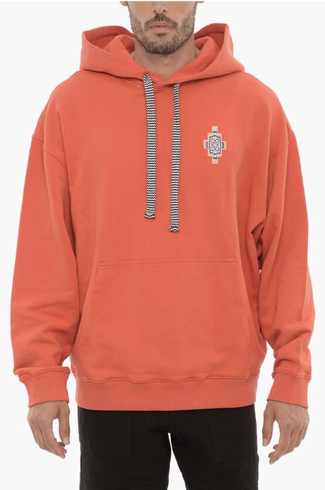 Sudadera con capucha OPTICAL CROSS de algodón con bolsillo de parche en rojo - Image 1
