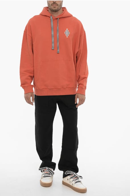 Sudadera con capucha OPTICAL CROSS de algodón con bolsillo de parche en rojo - Image 4