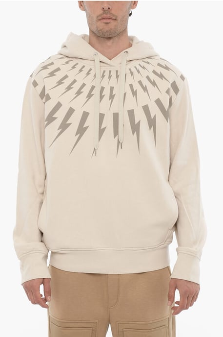 Sudadera con capucha FAIRISLE THUNDERBOLT de algodón polar en beige - Image 1