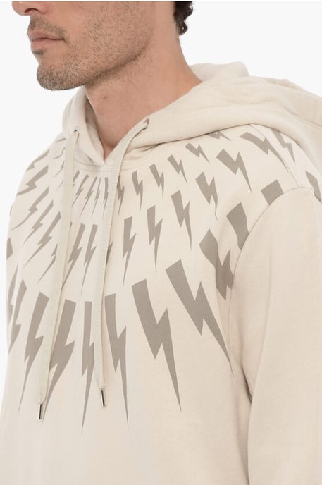 Sudadera con capucha FAIRISLE THUNDERBOLT de algodón polar en beige - Image 3