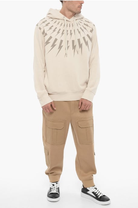 Sudadera con capucha FAIRISLE THUNDERBOLT de algodón polar en beige - Image 4