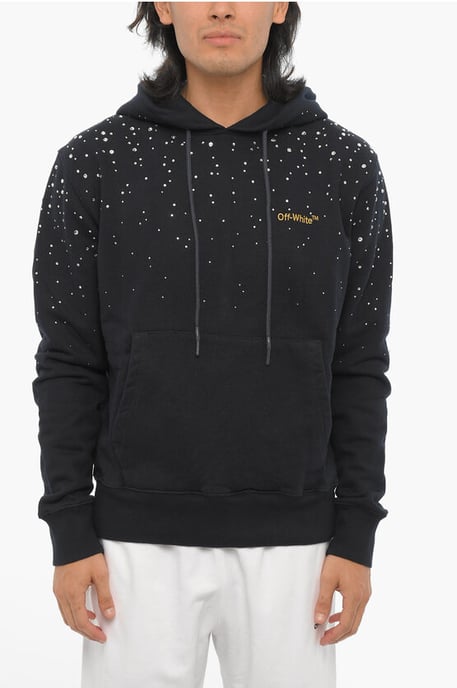 Sudadera con capucha de algodón cepillado con joyas en negro - Image 1