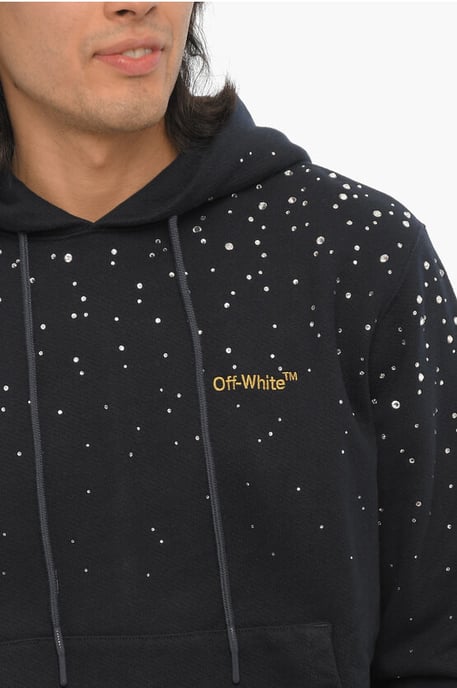 Sudadera con capucha de algodón cepillado con joyas en negro - Image 3