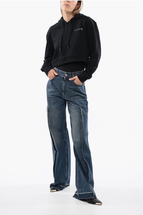 Sudadera corta PISTIL con logotipo en relieve en negro - Image 4
