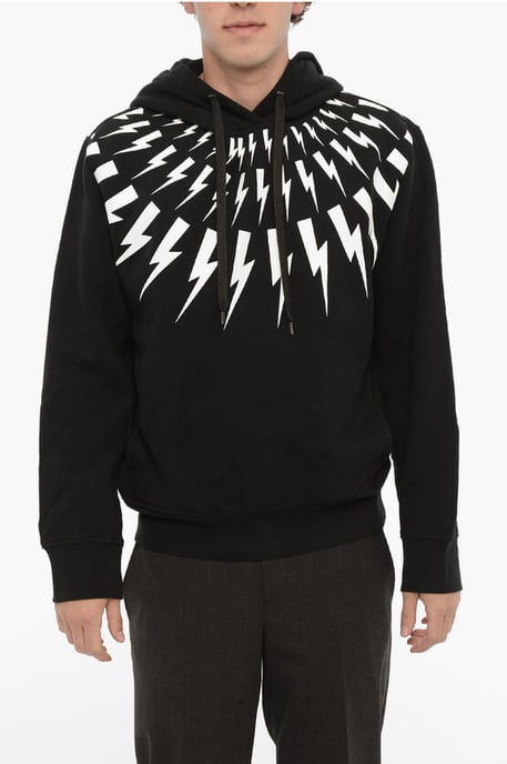 Sudadera con capucha FAIRISLE THUNDERBOLT de algodón polar en negro - Image 1