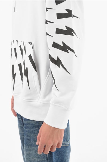 Sudadera con capucha RADIAL FAIR-ISLE THUNDERBOLT con bolsillo de parche grande en blanco y negro - Image 3
