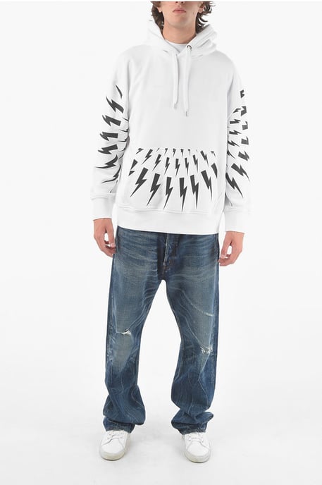 Sudadera con capucha RADIAL FAIR-ISLE THUNDERBOLT con bolsillo de parche grande en blanco y negro - Image 4