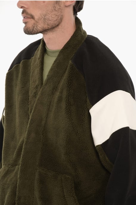 Sudadera KIMONO con bloques de color y forro polar en negro y verde - Image 3