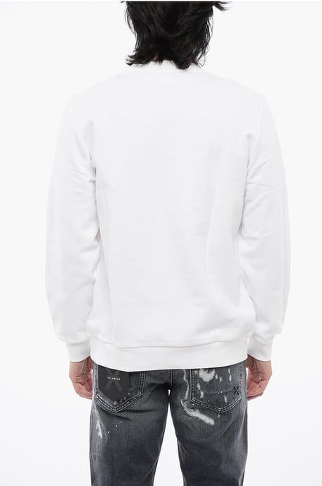 Sudadera de cuello redondo de algodón cepillado con estampado de logotipo en blanco - Image 2