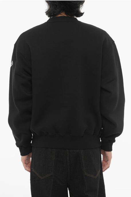 Sudadera de cuello redondo de ajuste fácil en mezcla de algodón polar en negro - Image 2