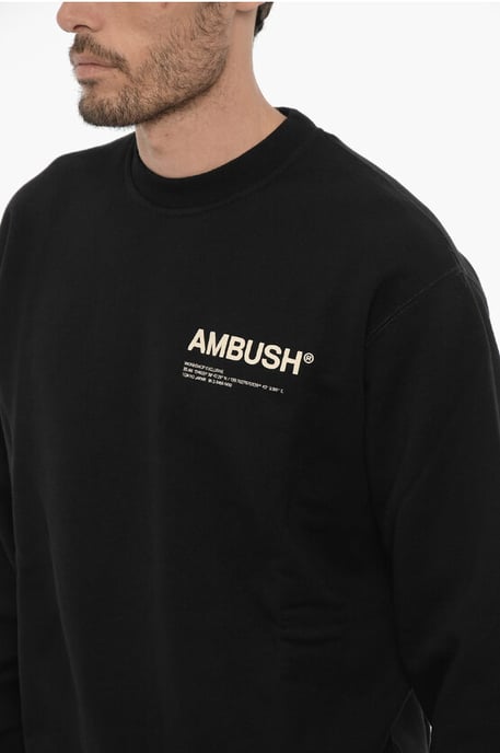 Sudadera de algodón cepillado con cuello redondo y logotipo estampado en negro - Image 3