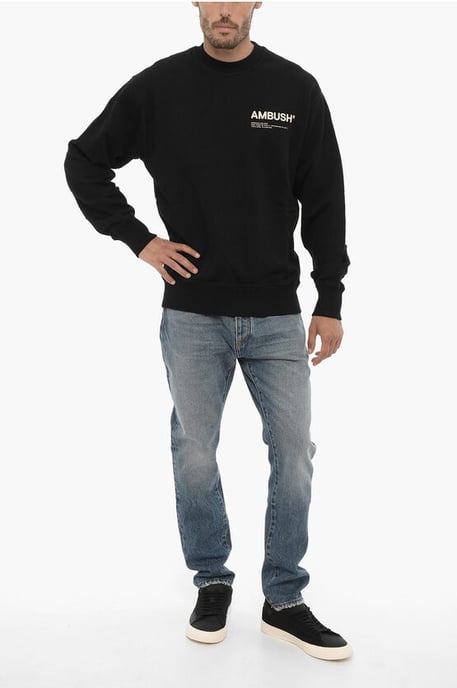 Sudadera de algodón cepillado con cuello redondo y logotipo estampado en negro - Image 4