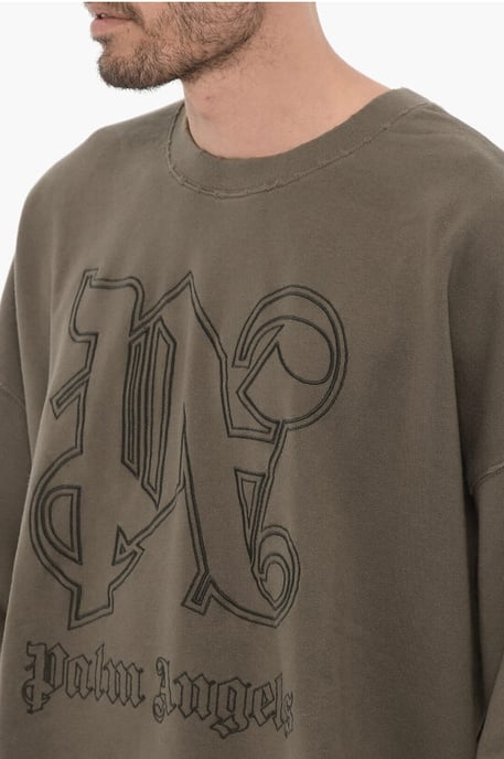 Sudadera de cuello redondo con efecto vintage y monograma en relieve en verde militar - Image 3