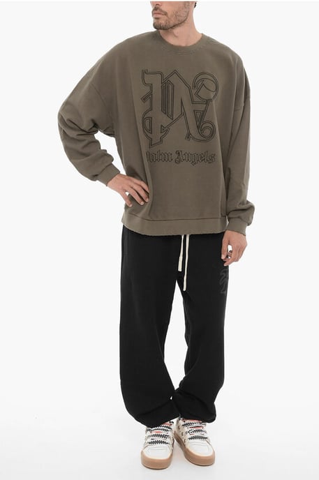 Sudadera de cuello redondo con efecto vintage y monograma en relieve en verde militar - Image 4