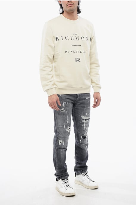 Sudadera de cuello redondo de algodón cepillado con estampado de logotipo - Image 4