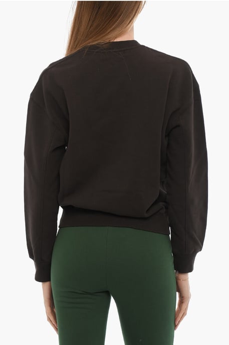 Sudadera de algodón cepillado con cuello redondo y logotipo estampado en marrón - Image 2