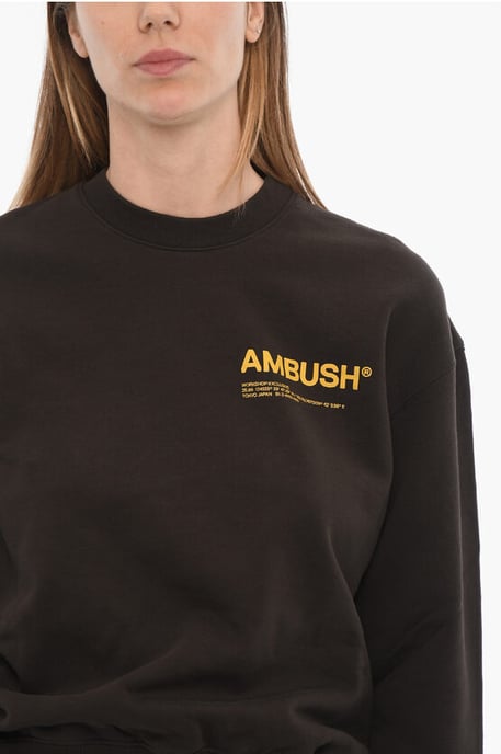 Sudadera de algodón cepillado con cuello redondo y logotipo estampado en marrón - Image 3