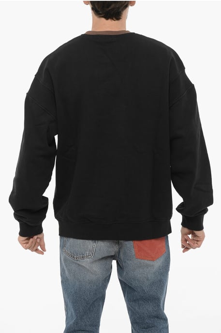 Sudadera VARSITY de algodón polar con cuello redondo en marrón y negro - Image 2