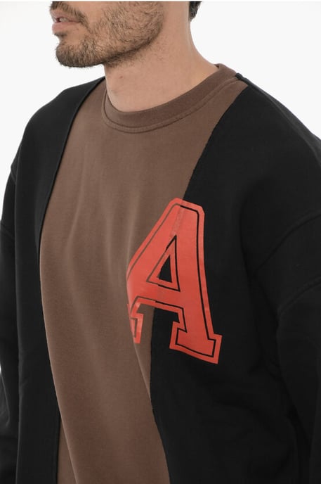 Sudadera VARSITY de algodón polar con cuello redondo en marrón y negro - Image 3