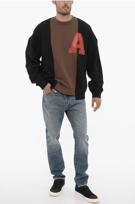 Sudadera VARSITY de algodón polar con cuello redondo en marrón y negro - Image 4
