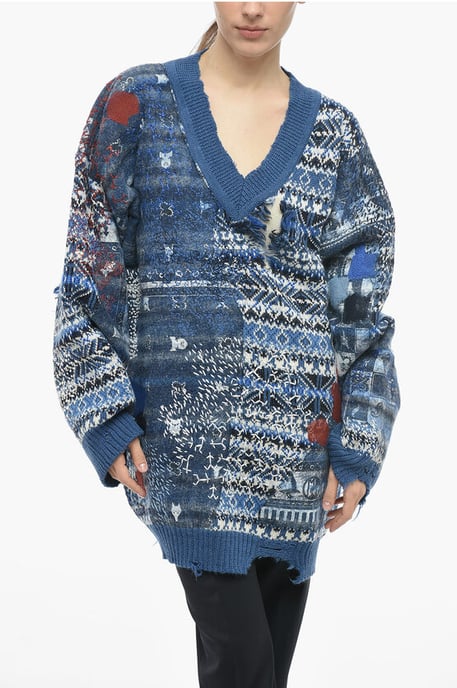 Jersey de mezcla de lana con cuello en V MM0 en azul claro - Image 1