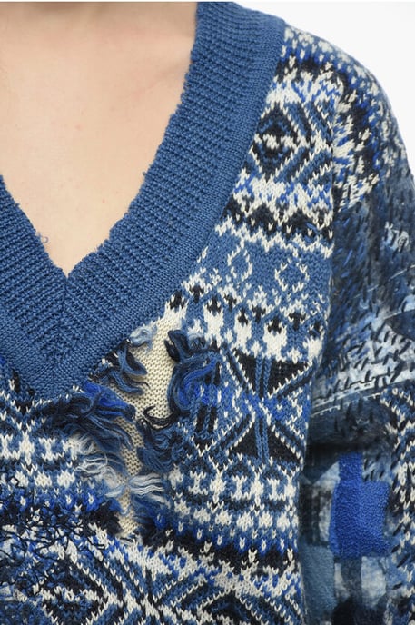 Jersey de mezcla de lana con cuello en V MM0 en azul claro - Image 3