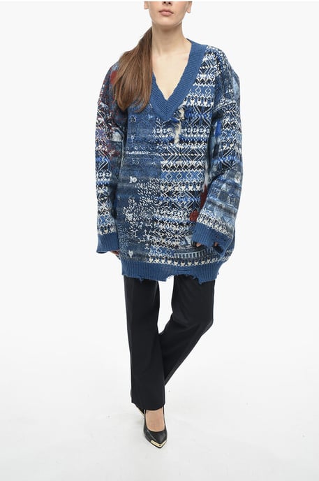 Jersey de mezcla de lana con cuello en V MM0 en azul claro - Image 4