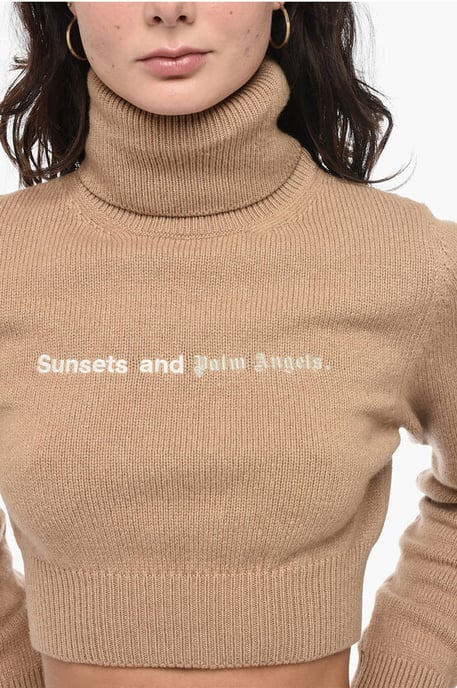 Suéter de cuello alto SUNSET corto bordado en beige - Image 3