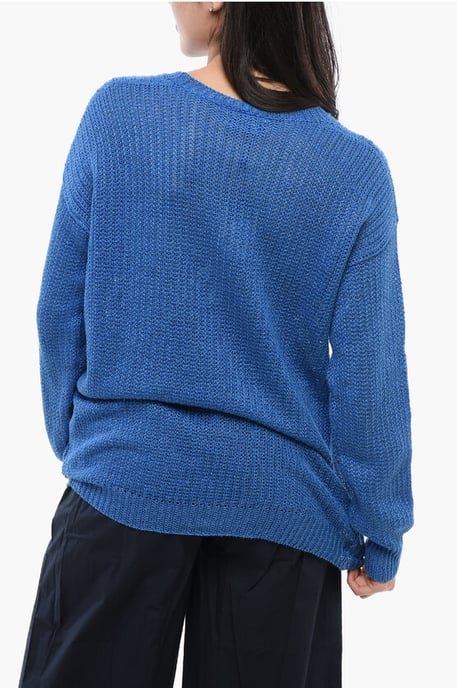 Suéter de lino con cuello redondo en azul - Image 2