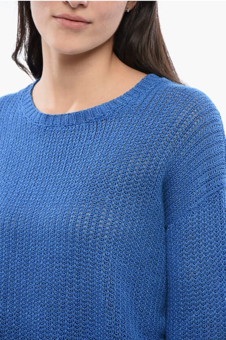 Suéter de lino con cuello redondo en azul - Image 3