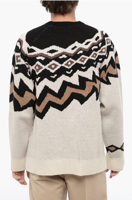 Suéter de cuello redondo de corte cuadrado de lana en beige y negro - Image 2