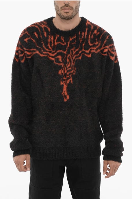 Jersey de cuello redondo de nailon con bordado en contraste en negro y rojo - Image 1